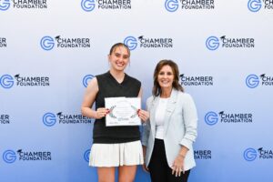 Cordelia Watkins in Spring 2025 receiving her first Chamber Foundation scholarship 